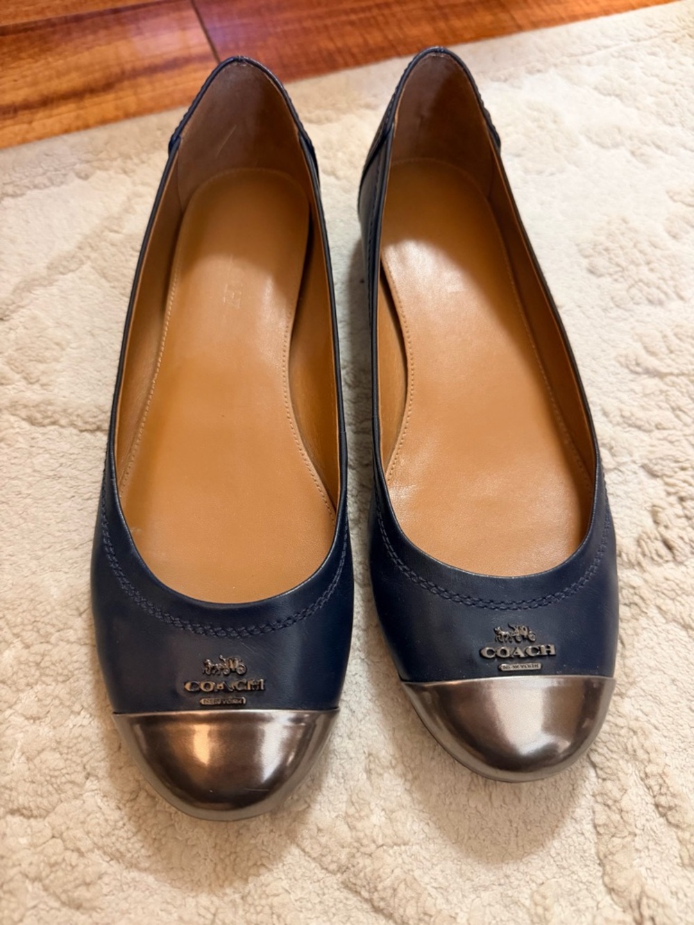 Coach Navy Cap-Toe Ballet Flats with Metallic Toe
